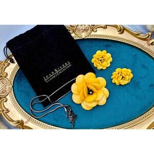 Vintage Joan Rivers Yellow Acrylic Flower Necklace Earrings Set